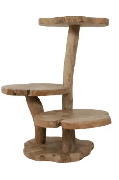 Wortel Teak Houten Kattenpaal / Plantentafel – 3 Plateau’s