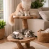 Wortel Teak Houten Kattenpaal / Plantentafel – 2 Plateau’s
