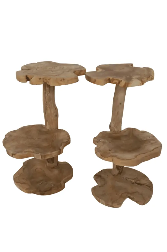 Wortel Teak Houten Kattenpaal / Plantentafel – 2 Plateau’s