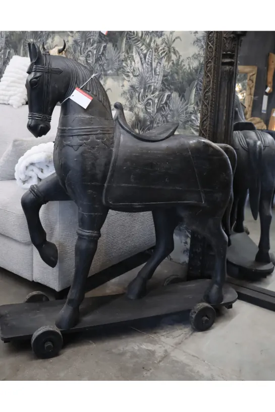Zwart groot houten paard decoratie